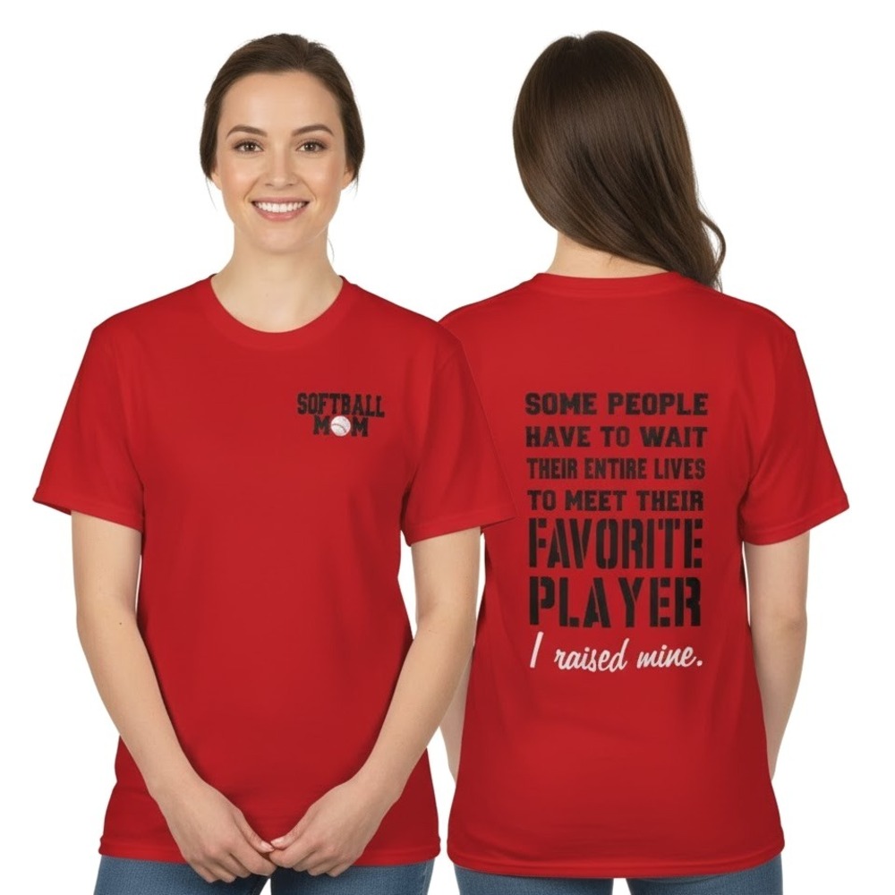 Gildan T-Shirt Large Red Short Sleeves Crewneck Softball Mom Graphic Sporty Fun